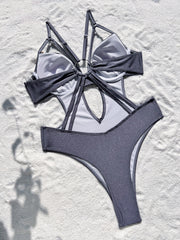 Solid Color Hollow Out One Piece Swimsuit CASF 6646