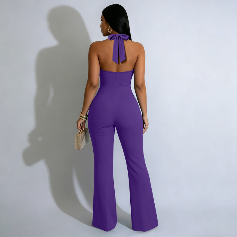 Backless Halterneck Micro Flare Jumpsuit YF 11072