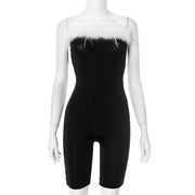 Color Block Hair Collar Wrap Skinny Romper GDSF D25RP067