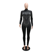 Long Sleeve Hot Drill Tight Jumpsuit CYA 901649