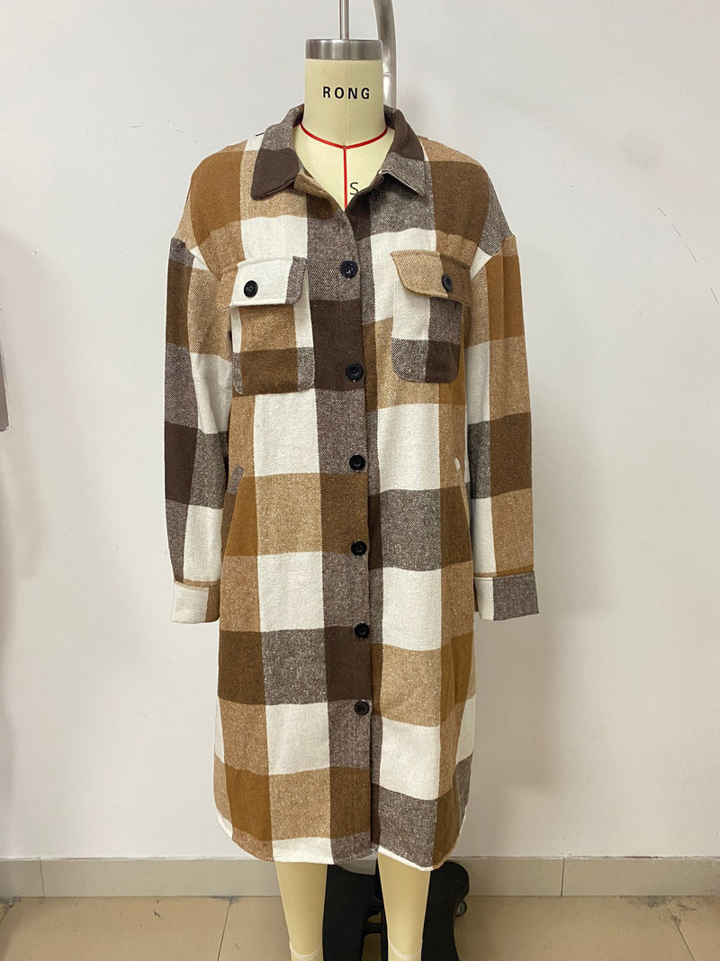 Plaid Print Long Sleeve Long Shirt Coats LSD 2264