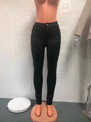 Plus Size Solid Color PU Leather Casual Pants GWTC W0314