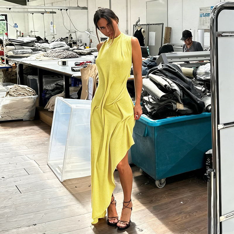 Solid Color O Neck Backless Maxi Dress GZJQ K6D10924A