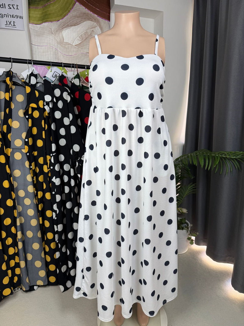 Plus Size Polka Dot Print Sling Maxi Dress GAWE 6759