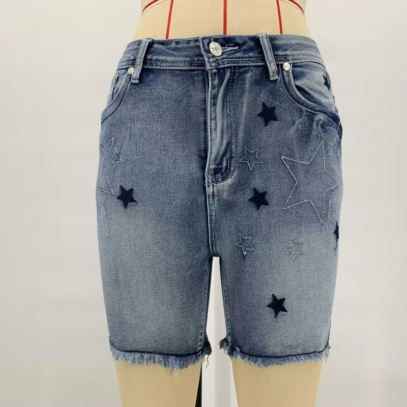 Denim Embroidered Holes Short XCFF 2502
