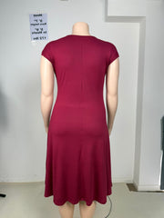 Plus Size V Neck Short Sleeve Midi Dress GAWE 6766