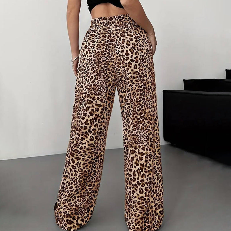 Leopard Print Patchwork Casual Straight Pants MXBF J25PT275