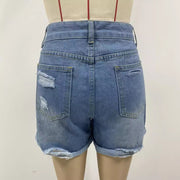 Washed Holes Straight Denim Shorts GSMF ZZP202509
