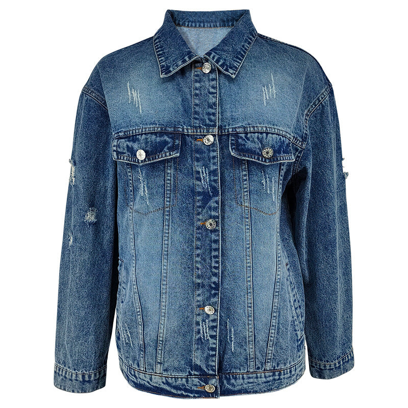 Long Sleeve Holes Denim Coat GDAM 218759