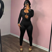 Solid Color Wrap Chest Long Sleeve Jumpsuit XEF K25Q77505