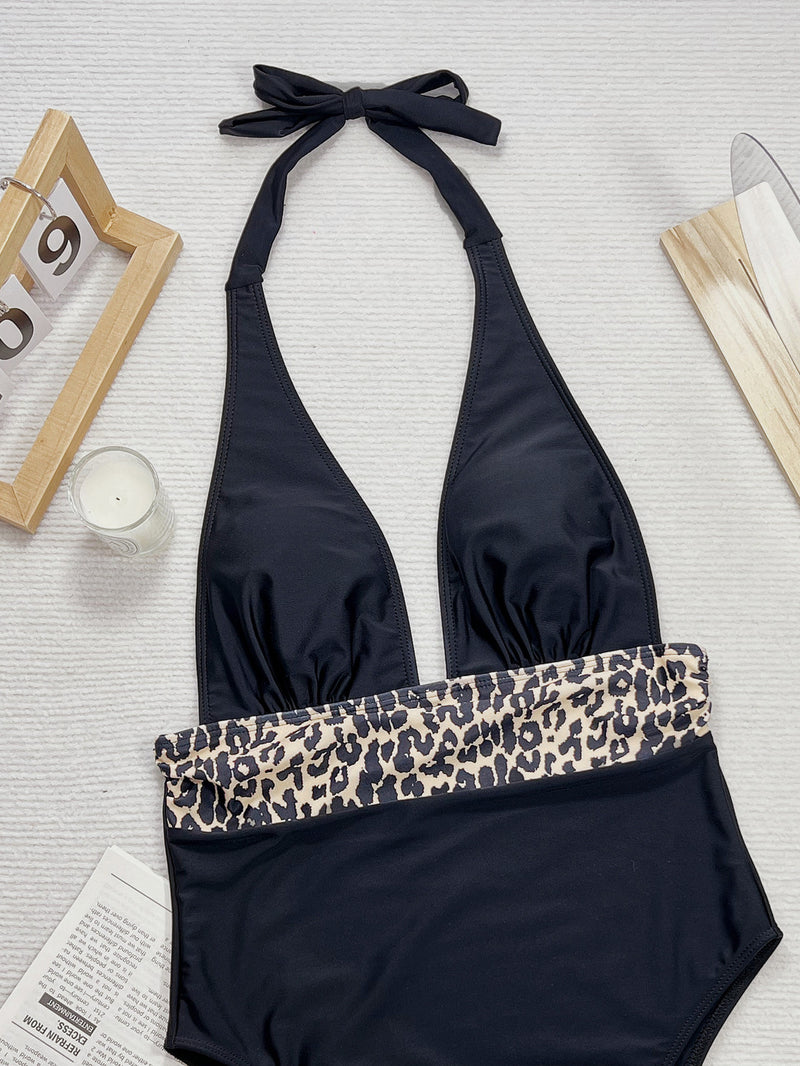 Leopard Print Patchwork One Piece Swimsuit CSYZ 923