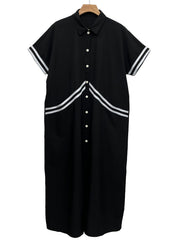 Plus Size Lapel Single Breasted Button Long Dress QMZF 2181