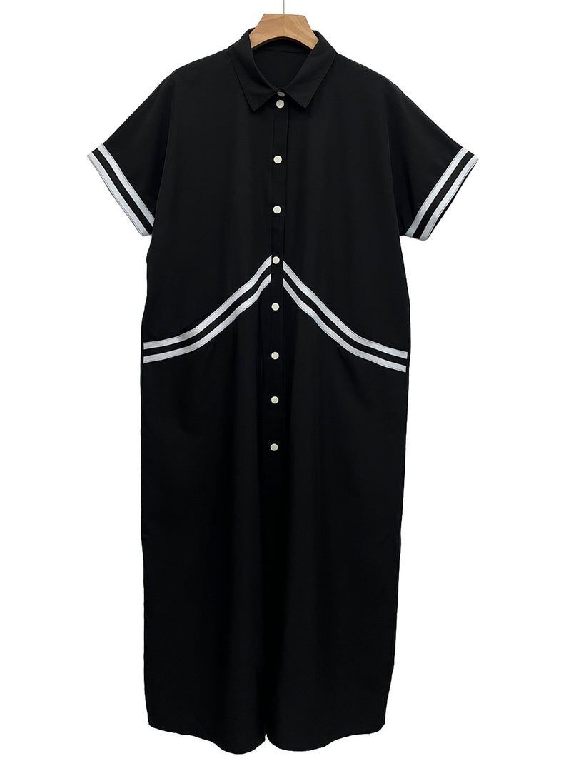 Plus Size Lapel Single Breasted Button Long Dress QMZF 2181