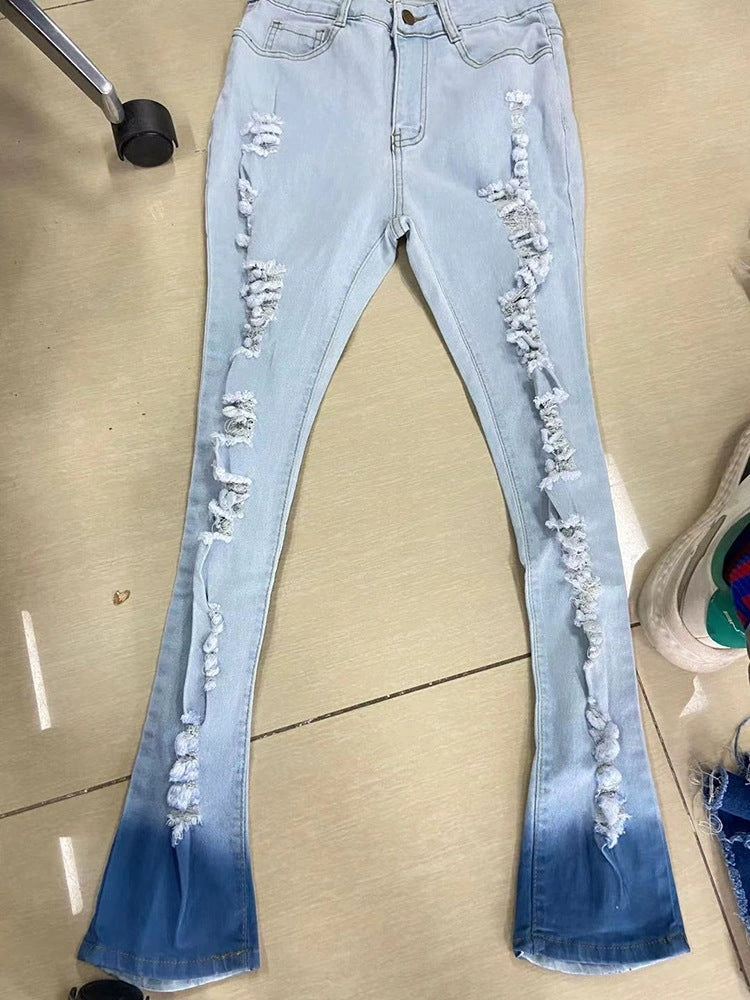 Plus Size Fashion Washed Holes Pencil Jeans XCFF 8018