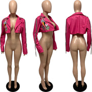 Short PU Leather Printed Jacket YNSF Y2659