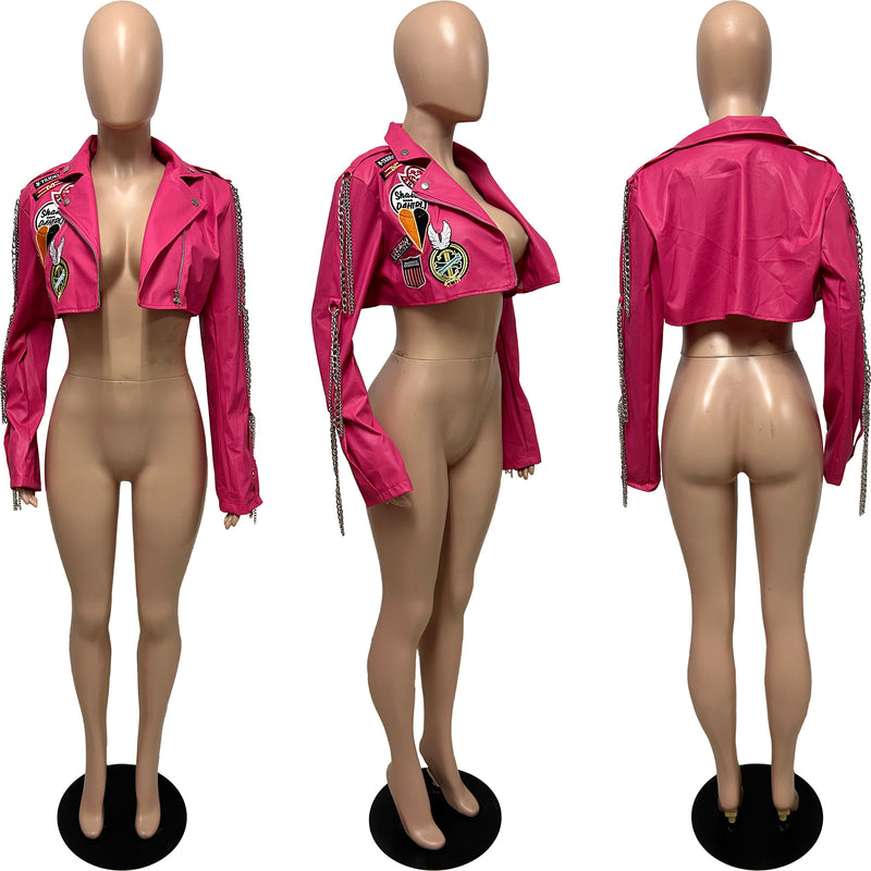 Short PU Leather Printed Jacket YNSF Y2659