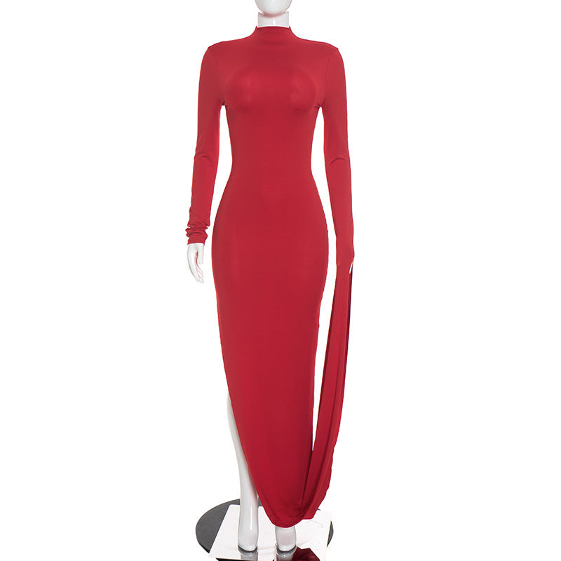 Solid Color Long Sleeve Maxi Dress GDSF D26DS287