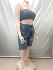 Holes High Waist Denim Shorts GAKF 60706