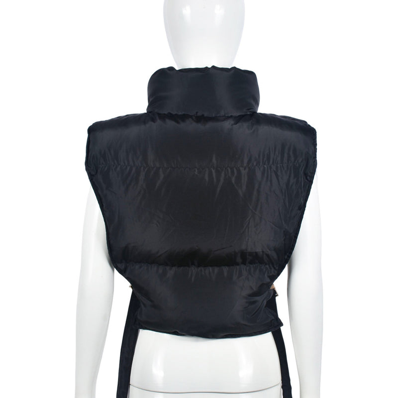 Zipper Stand Collar Bandage Vest Coat GNZD 9620TD