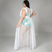 Plus Size Sleeveless Romper Mesh Dress 2 Piece Set NNWF 7135