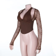 Long Sleeve Lace Halterneck T Shirt FL 25316