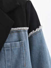 Irregular Patchwork Contrast Color Denim Blazer Coats GYLN 0281