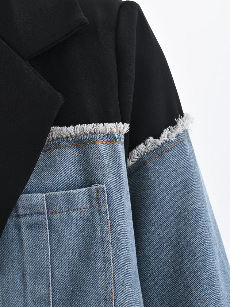 Irregular Patchwork Contrast Color Denim Blazer Coats GYLN 0281