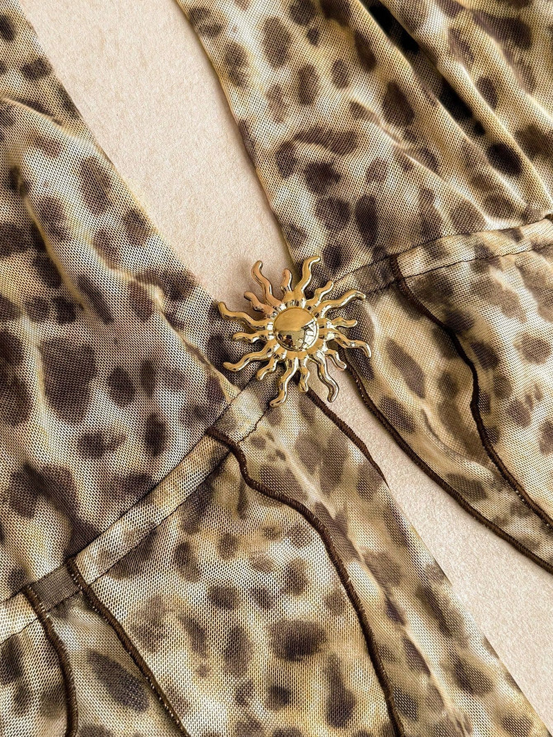 Leopard Print Backless Mesh Irregular Tank Top GXIY K26L2307