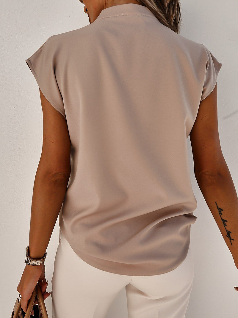 Solid Color V Neck Short Sleeve T Shirt YMZY 9105