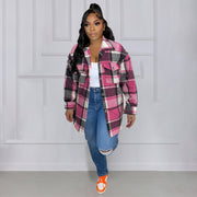 Plus Size Loose Plaid Mauney Long Sleeve Shirt Coat YIM 370
