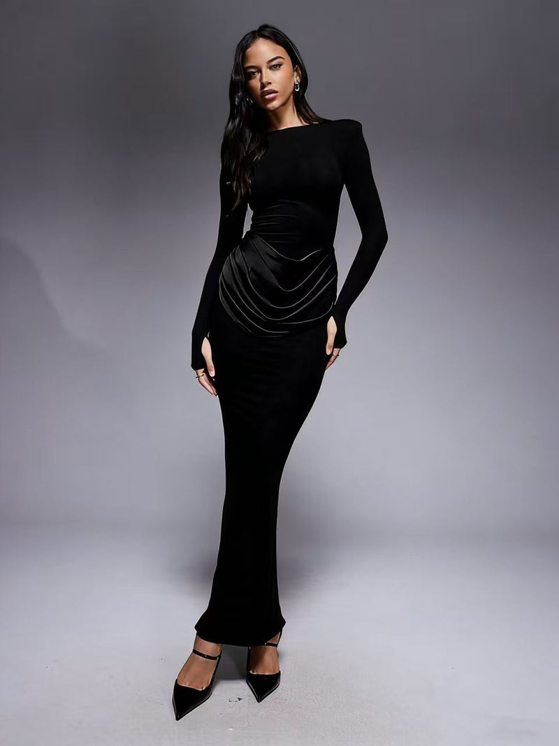 Long Sleeve Ruched Maxi Dress GADE 10232