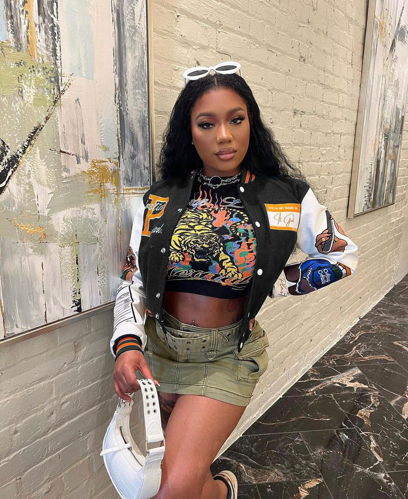 Thickened Embroidered Color Block Baseball Jacket CM 001