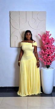 Off Shoulder Ruched Mesh Maxi Dress GADE 10391
