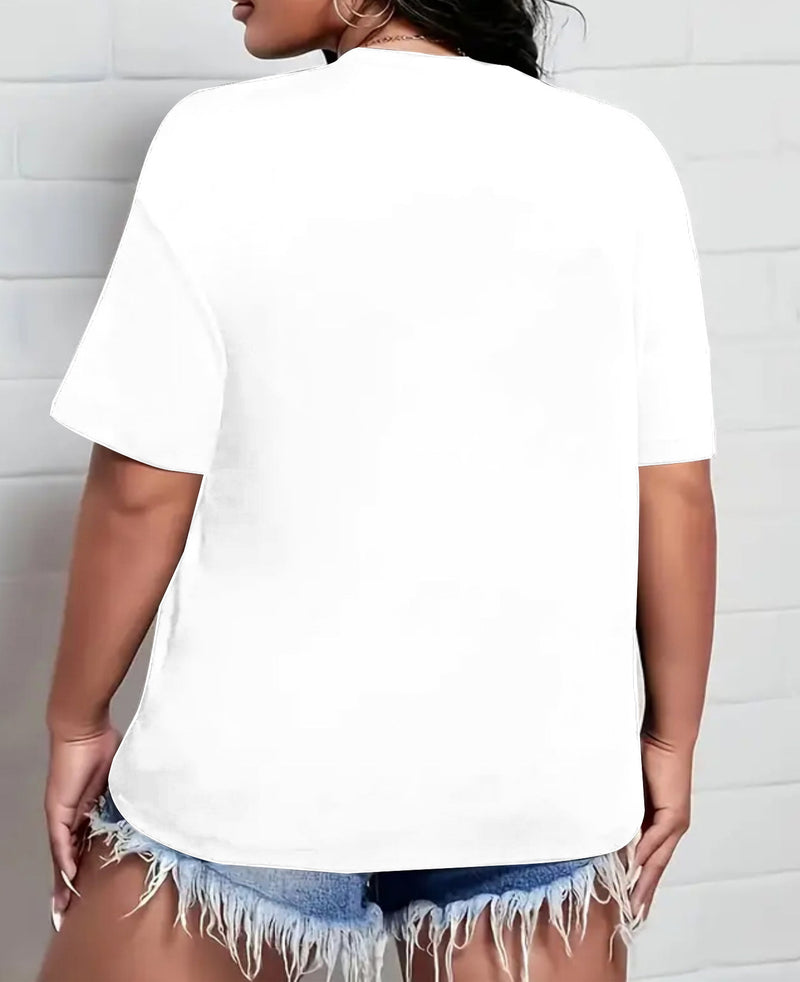 Plus Size Bow Print Short Sleeve T Shirt YIM YMT001