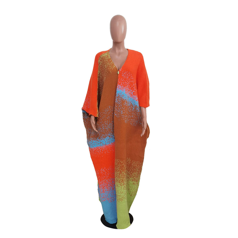 Casual Color Block Loose Knits Long Coat TR 1320