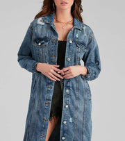 Casual Denim Holes Long Sleeve Holes Long Coats LX 5527