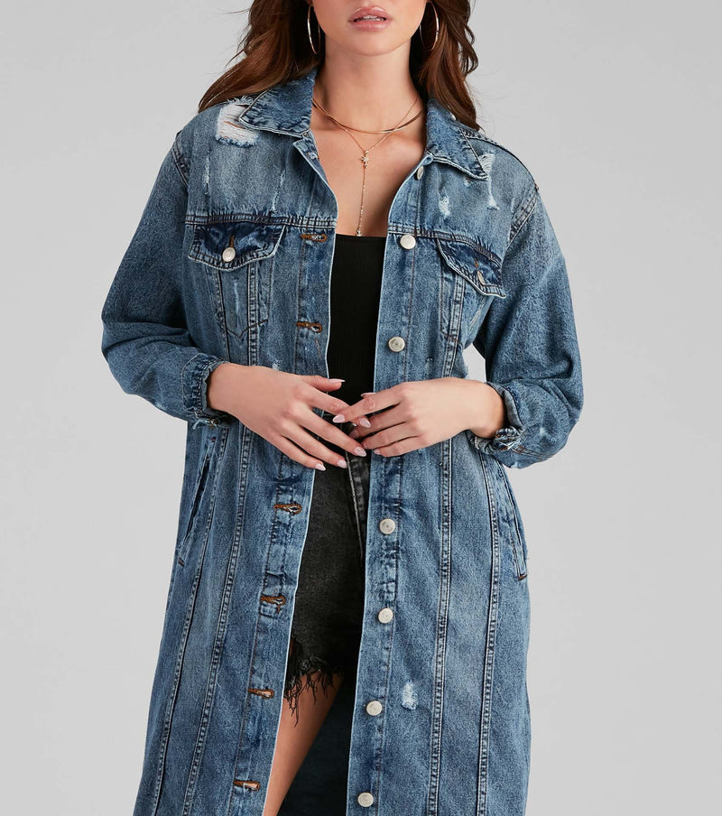 Casual Denim Holes Long Sleeve Holes Long Coats LX 5527