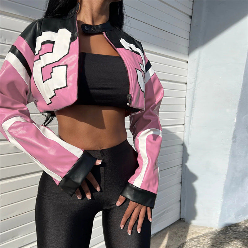 Letter Print Long Sleeve Zipper Coats GZJQ K23C37660