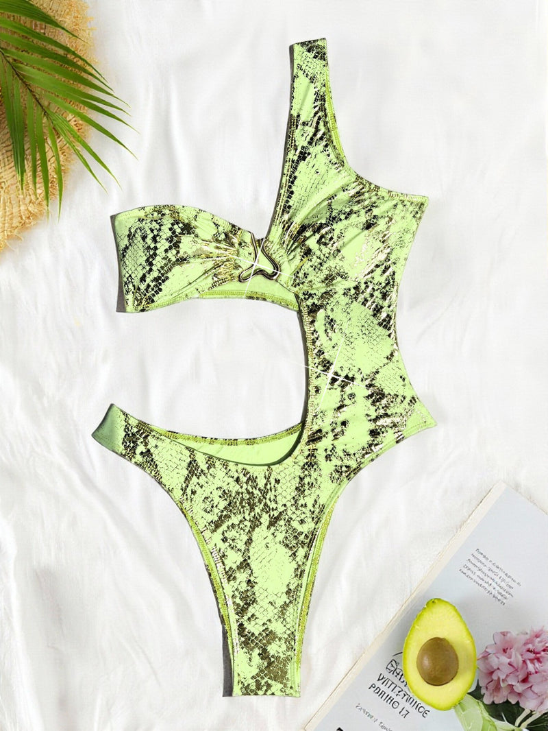 Solid Color Single Shoulder One Piece Swimsuit CASF 6787
