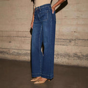 Solid Color Washed Staight Jeans XCFF 14165