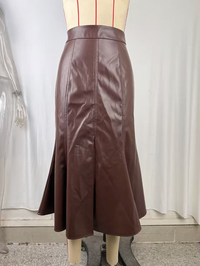 Solid Color Split Mid skirts GPBY 8546