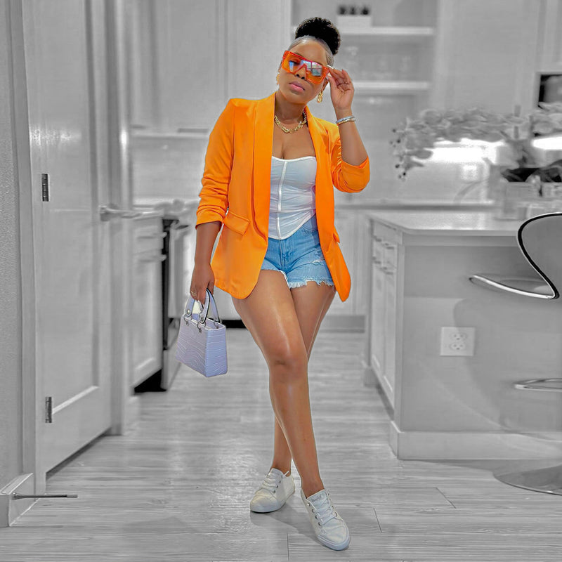 Plus Size Solid Color Cardigan Long Sleeve Blazer NY K2800