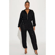 Long Sleeve Zipper Sequin Jumpsuit GYOM 8931
