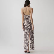 Mesh Patchwork V Neck Print Maxi Dress GZJQ K6D15982A