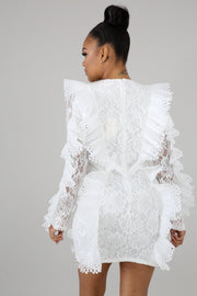 Long Sleeve Ruffles Bodycon Lace Dress LX 3081
