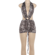 Snake Print Deep V Neck Mini Dress DLSF K6D07321A