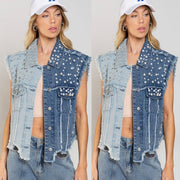 Spliced Beaded Loose fitting Denim Jacket GYAN 3285