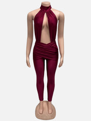 Sexy Backless Solid Color Ruched Jumpsuit GQNF Y00442QC