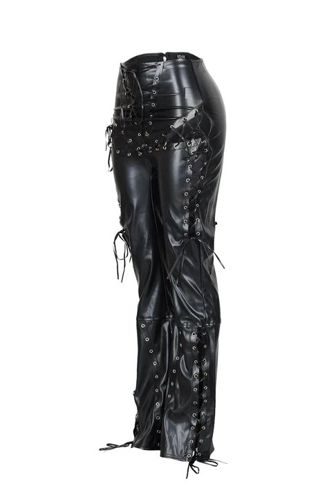 Bandage Skinny PU Leather Pants YRST T172
