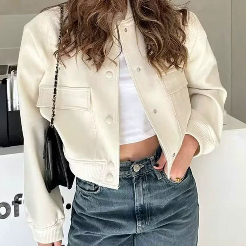 Plus Size Single Breasted Solid Color Long Sleeve Jacket GHHE 24594